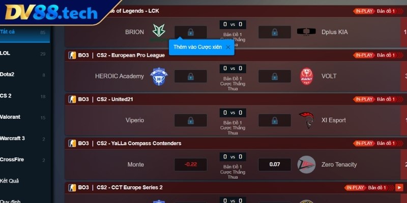 E-Sport DV88 - Sảnh Cá Cược Thể Thao Điện Tử Hàng Đầu 2025 1 Khái quát sảnh E-Sport DV88